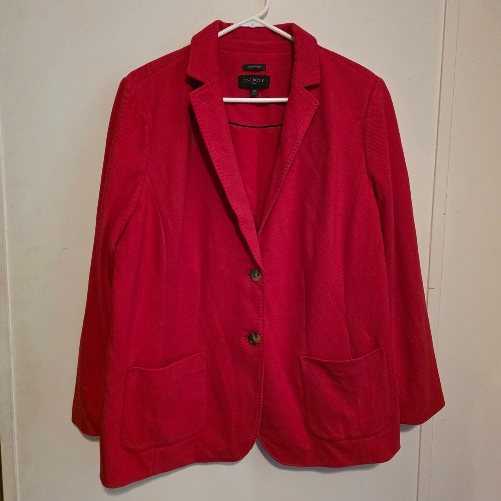 Talbots Womens Aberdeen Blazer Size 16 W Red Two Button Cotton Blend Jacket